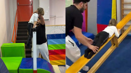 Kıvanç Tatlıtuğ'un oğlu Kurt Efe'nin spor yaptığı anlar