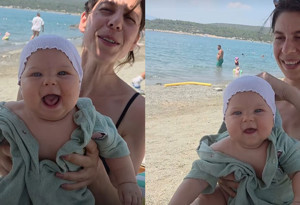 İlker Aksum'un minik kızı Lila denizle tanıştı
