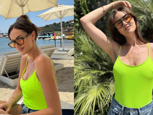Neon şıklığı: Fahriye Evcen'den yeni tatil pozları