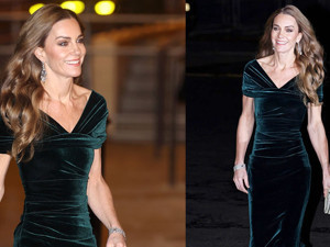 Prenses Kate Middleton, yeşil kadife elbisesiyle galada