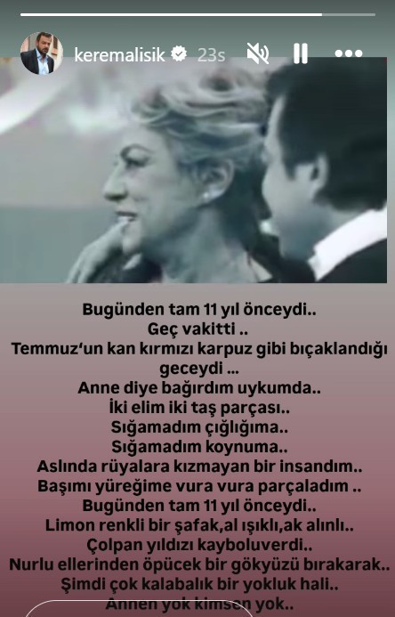 Kerem Alışık'tan annesi Çolpan İlhan'a duygusal anma mesajı: "Annen yok, kimsen yok" - Resim : 1