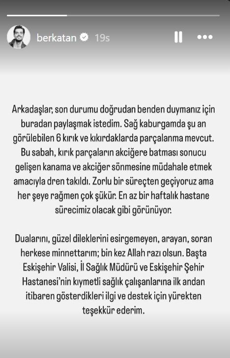 Trafik kazası geçiren Berk Atan'dan yeni açıklama: "Doğrudan benden duyun istedim" - Resim : 1