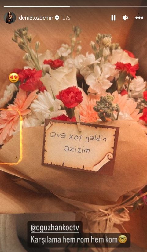 Oğuzhan Koç'tan eşi Demet Özdemir'e çiçekli karşılama - Resim : 1