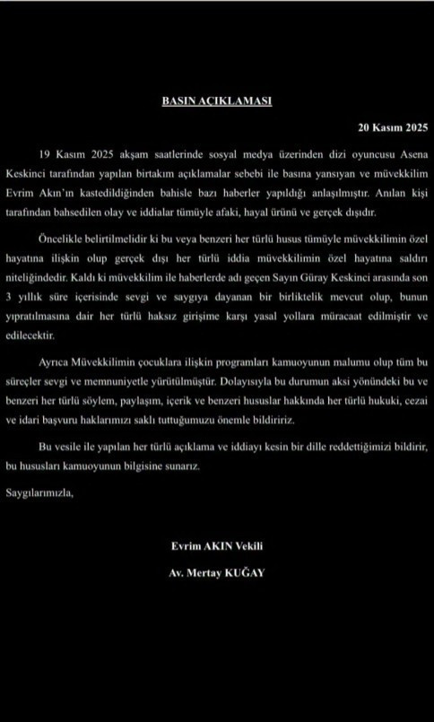 Asena Keskinci'nin s&ouml;zlerine Evrim Akın'dan avukatı aracılığıyla yanıt - Resim : 2