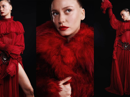 ELLE Kızı seçilen Serenay Sarıkaya kırmızı elbisesiyle