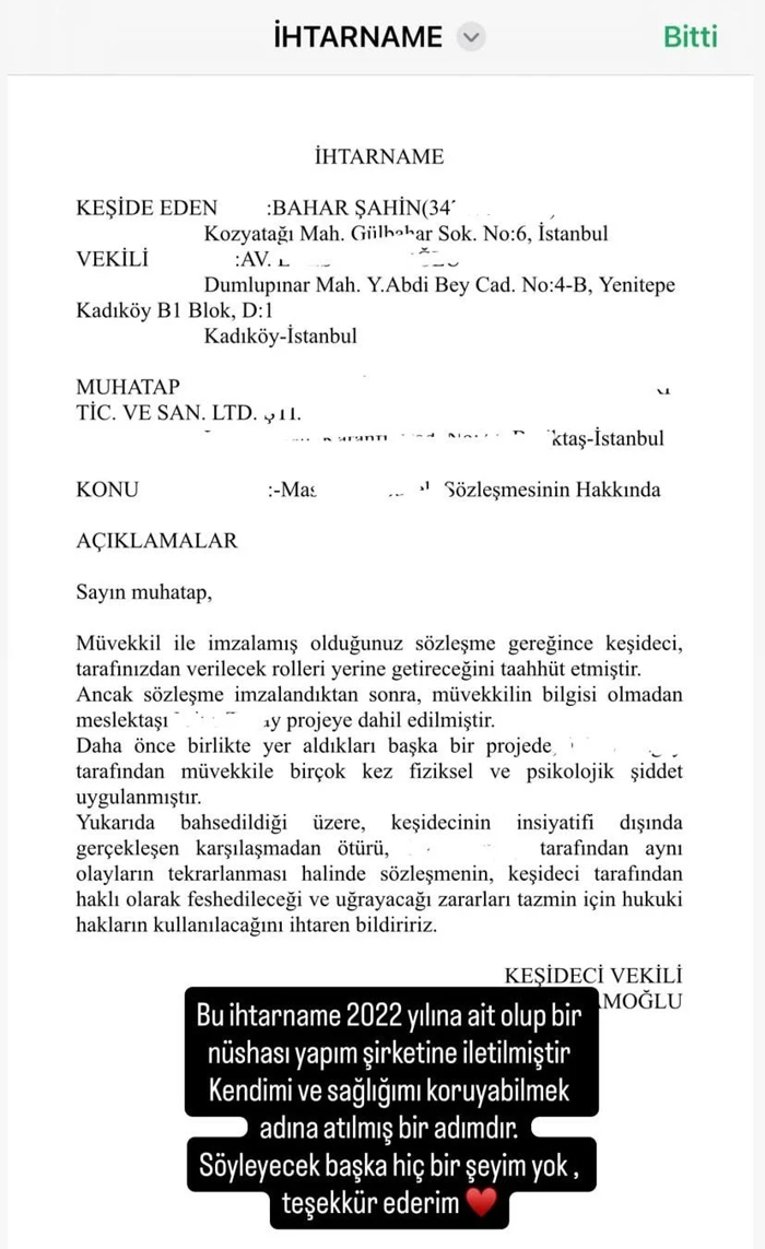 Mine Tugay mobbing iddiasını reddetti, Bahar Şahin ihtarnameyi paylaştı - Resim : 3