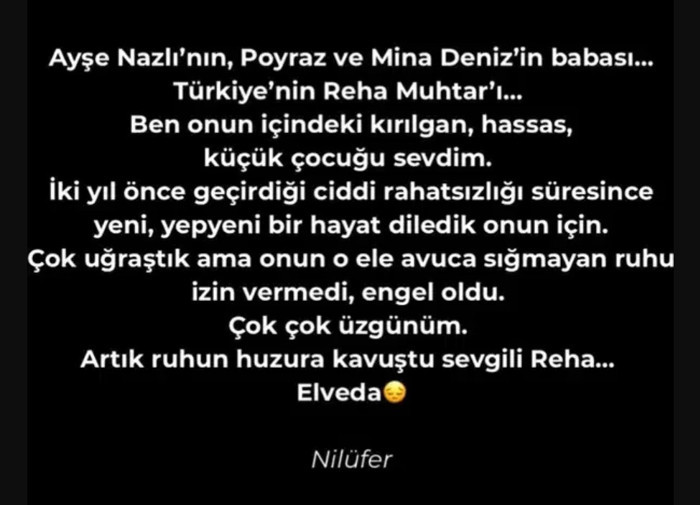 Nil&uuml;fer'den Reha Muhtar'a veda: İ&ccedil;indeki k&uuml;&ccedil;&uuml;k &ccedil;ocuğu sevdim - Resim : 2