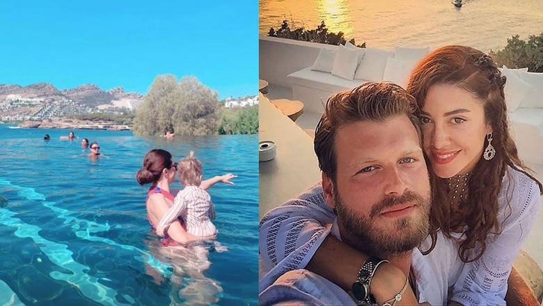 Kıvanç Tatlıtuğ’un eşi Başak Dizer ve Kurt Efe’nin havuz keyfi